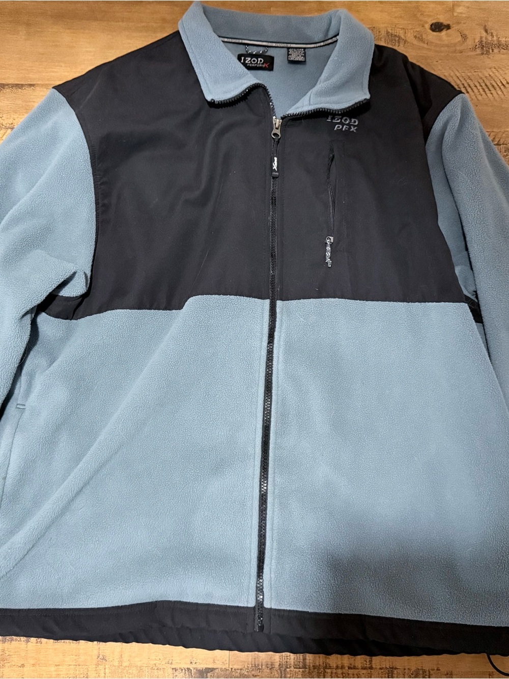 IZOD Men’s Two-Tone Black and Light Blue Fleece Jacket 2XL